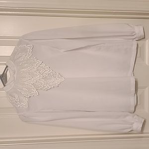 Vintage Lace & Beaded Collared Blouse